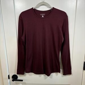 Segments 100% Merino Wool Long Sleeve Crew Neck T Shirt Top Size M Burgundy Flaw